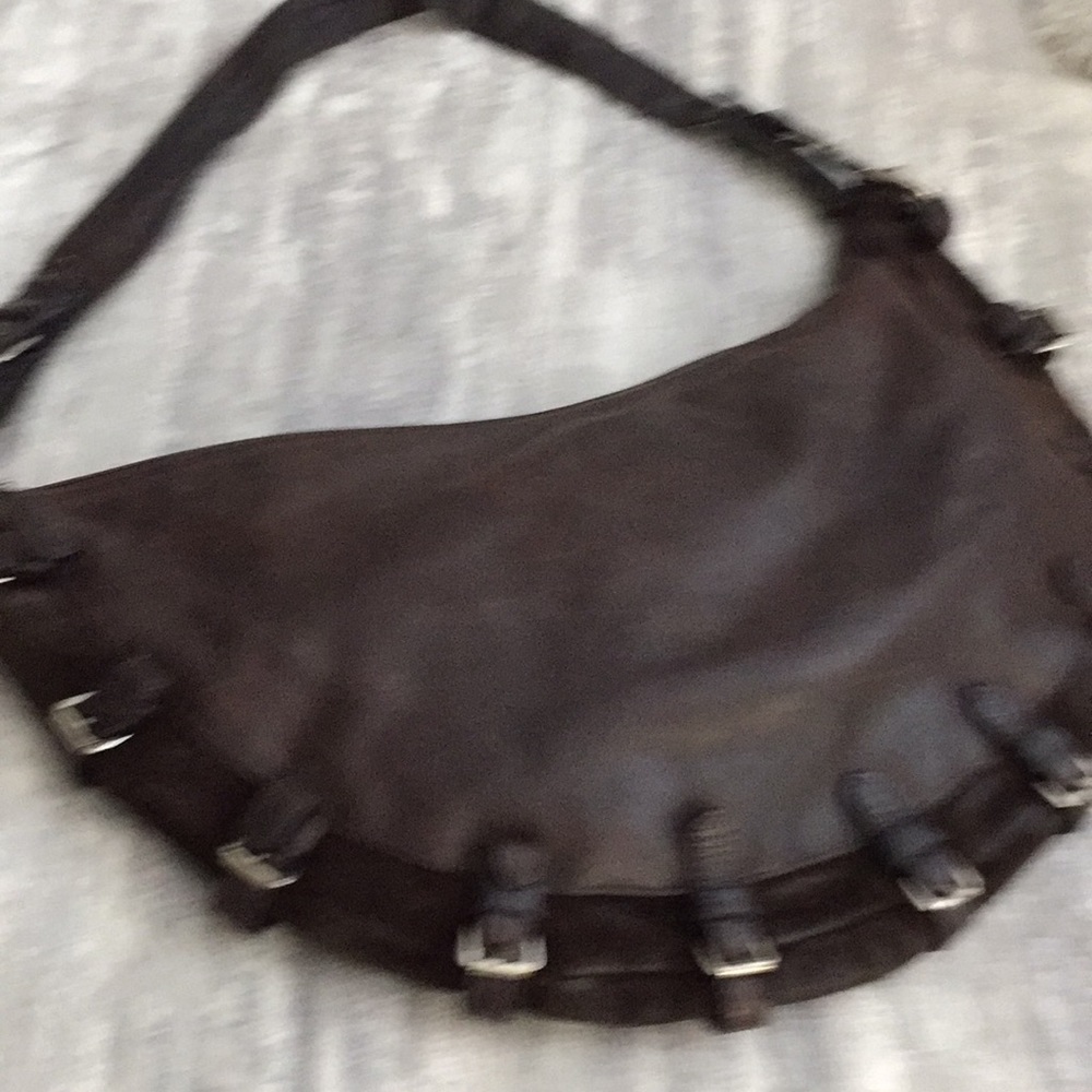 Brown leather hobo bag